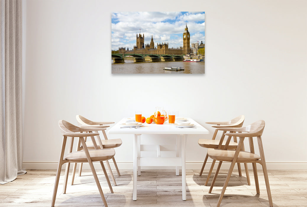 Premium Textil-Leinwand Premium Textil-Leinwand 120 cm x 80 cm quer Westminster Bridge und Houses of Parliament