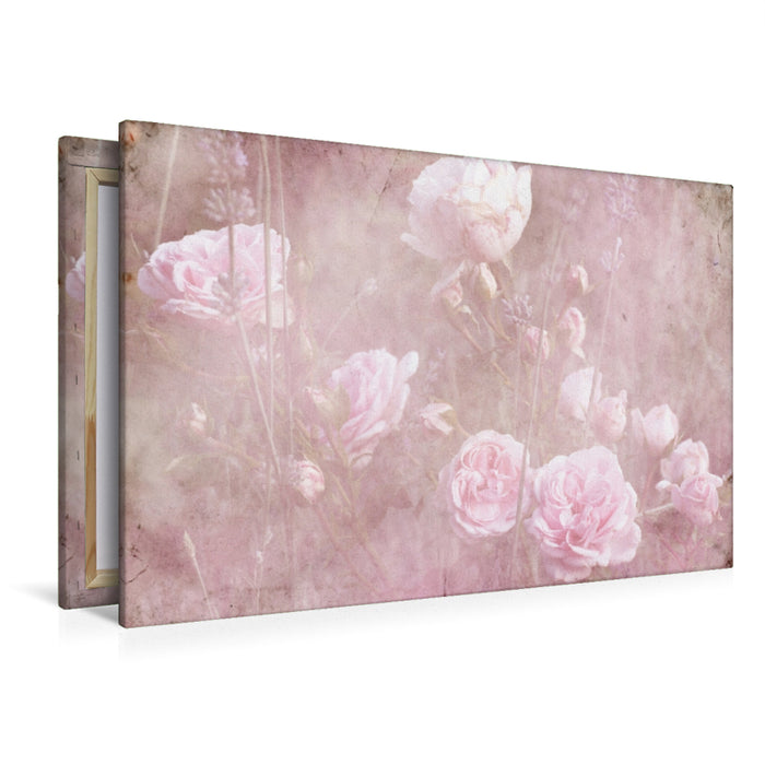 Toile textile premium Toile textile premium 120 cm x 80 cm paysage Roses romantiques, style vintage 
