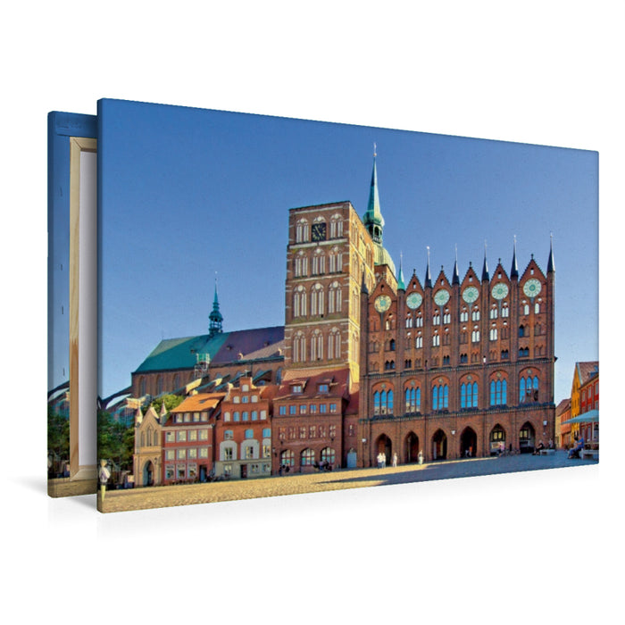 Premium Textil-Leinwand Premium Textil-Leinwand 120 cm x 80 cm quer Das Rathaus mit Schaufassade, im Stil der norddeutschen Backsteingotik im 13.Jahrhundert errichtet