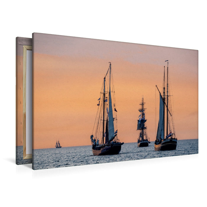 Premium Textil-Leinwand Premium Textil-Leinwand 120 cm x 80 cm quer Windjammer auf der Ostsee im Abendlicht