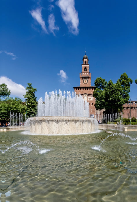 Toile textile haut de gamme Toile textile haut de gamme 80 cm x 120 cm de haut MILAN Castello Sforzesco avec Fontana di Piazza Castello 