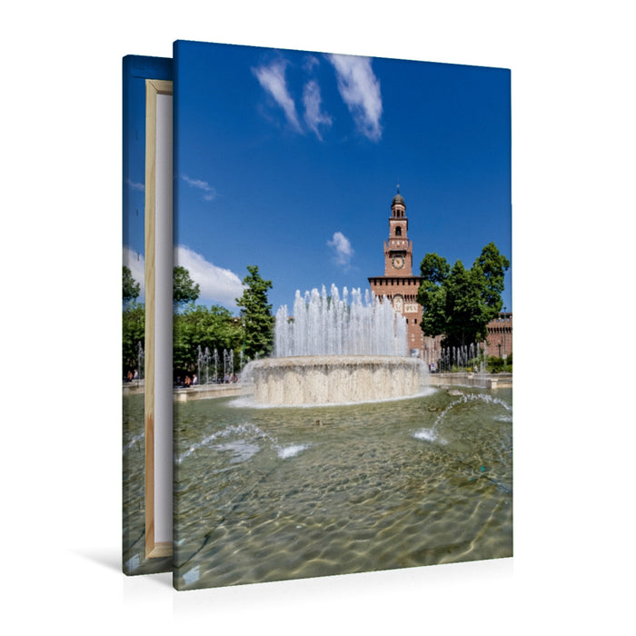 Premium Textil-Leinwand Premium Textil-Leinwand 80 cm x 120 cm  hoch MAILAND Castello Sforzesco mit Fontana di Piazza Castello