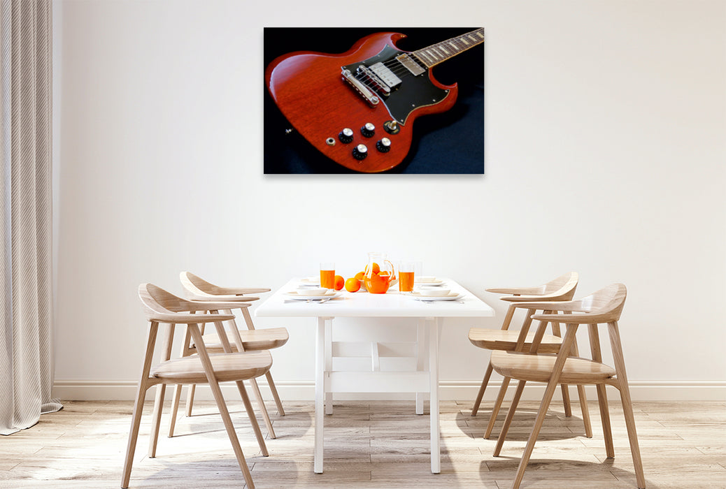 Toile textile premium Toile textile premium 120 cm x 80 cm paysage Guitare électrique rouge légendaire 