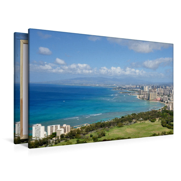 Premium Textil-Leinwand Premium Textil-Leinwand 120 cm x 80 cm quer Honolulu vom Diamond Head, Oahu