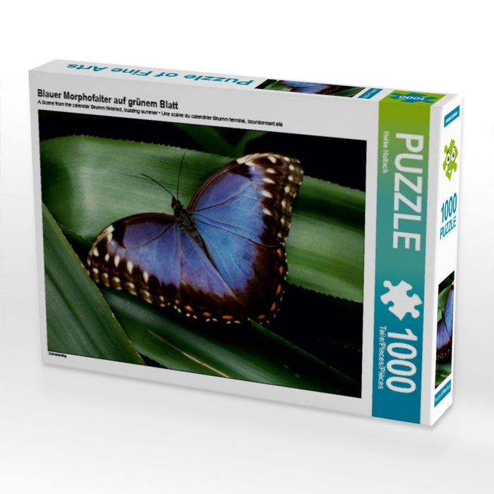 Blauer Morphofalter auf grünem Blatt - CALVENDO Foto-Puzzle - calvendoverlag 29.99