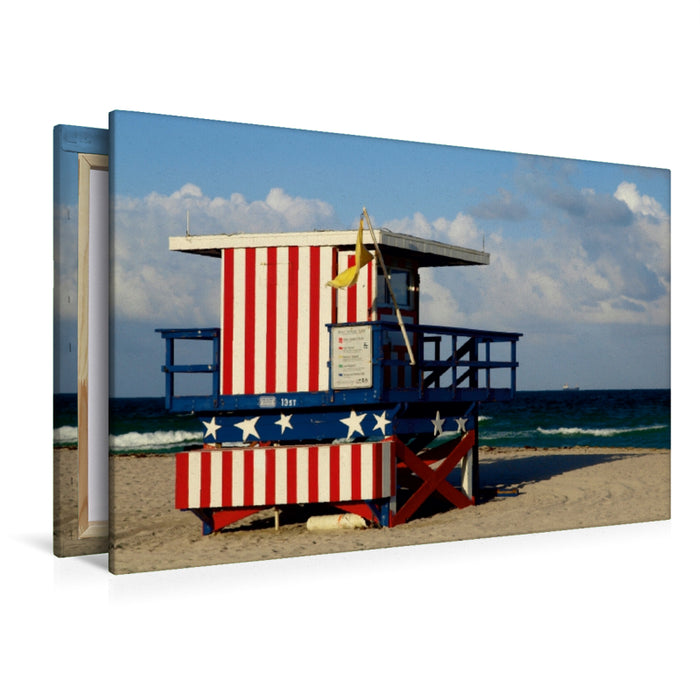 Premium Textil-Leinwand Premium Textil-Leinwand 120 cm x 80 cm quer MIAMI BEACH Turm der Rettungsschwimmer