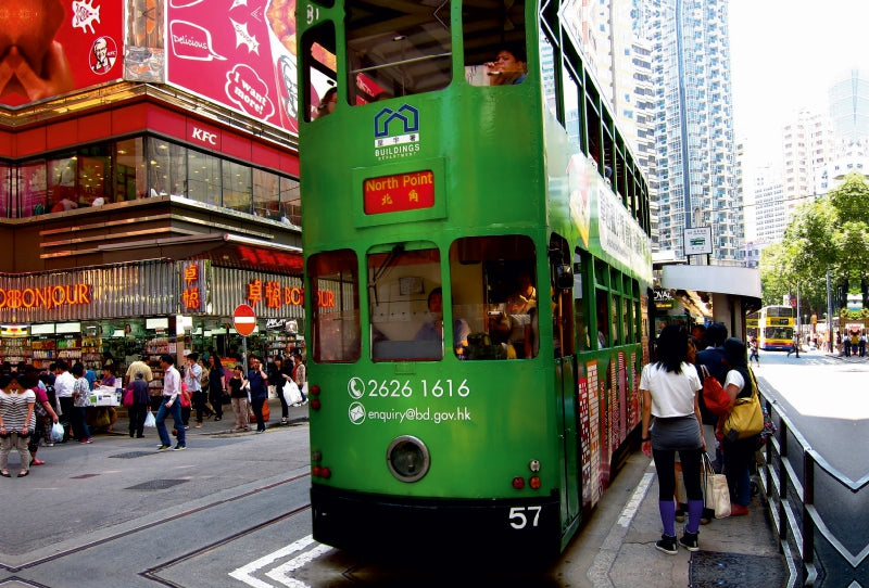 Premium Textil-Leinwand Premium Textil-Leinwand 120 cm x 80 cm quer Alte Straßenbahn auf Hongkong Island