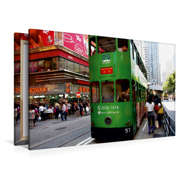 Premium Textil-Leinwand Premium Textil-Leinwand 120 cm x 80 cm quer Alte Straßenbahn auf Hongkong Island