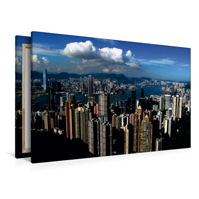 Premium Textil-Leinwand Premium Textil-Leinwand 120 cm x 80 cm quer Blick vom Victoria Peak über die Stadt