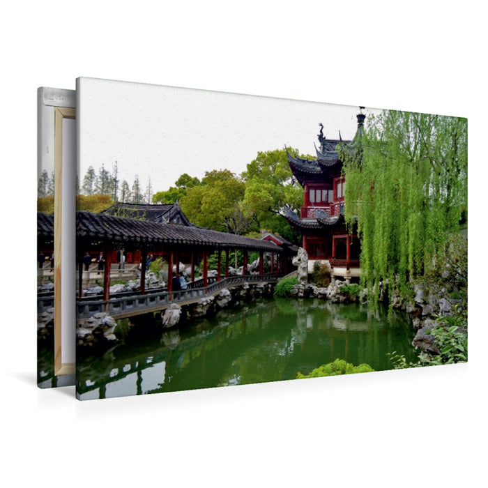 Premium Textil-Leinwand Premium Textil-Leinwand 120 cm x 80 cm quer Old Shanghai Tea House im Yu-Yuan-Garten