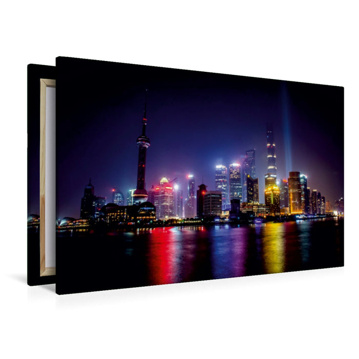 Premium Textil-Leinwand Premium Textil-Leinwand 120 cm x 80 cm quer Fantastische Skyline mit Shanghai Pearl Tower bei Nacht