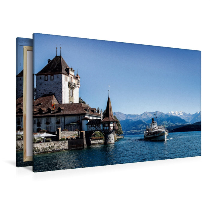 Premium Textil-Leinwand Premium Textil-Leinwand 120 cm x 80 cm quer Schloss Oberhofen/ Thunersee