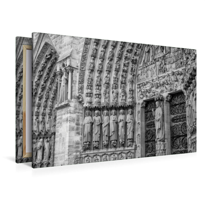 Premium Textil-Leinwand Premium Textil-Leinwand 120 cm x 80 cm quer Eingang von Notre Dame in Paris
