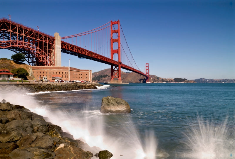 Premium Textil-Leinwand Premium Textil-Leinwand 120 cm x 80 cm quer Faszinierende Golden Gate Bridge