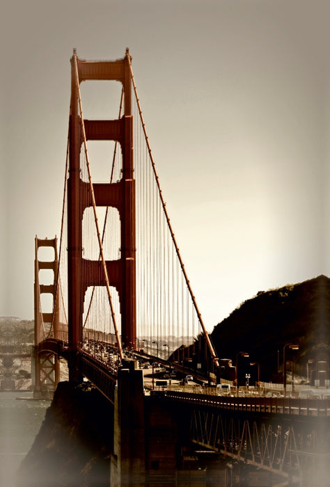 Premium Textil-Leinwand Premium Textil-Leinwand 80 cm x 120 cm  hoch GOLDEN GATE BRIDGE Vintage