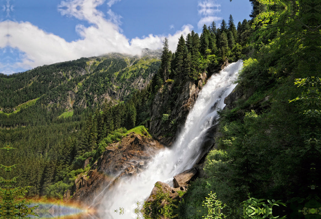 Premium Textil-Leinwand Premium Textil-Leinwand 75 cm x 50 cm quer Regenbogen am Krimmler Wasserfälle im Salzburger Land (Österreich)