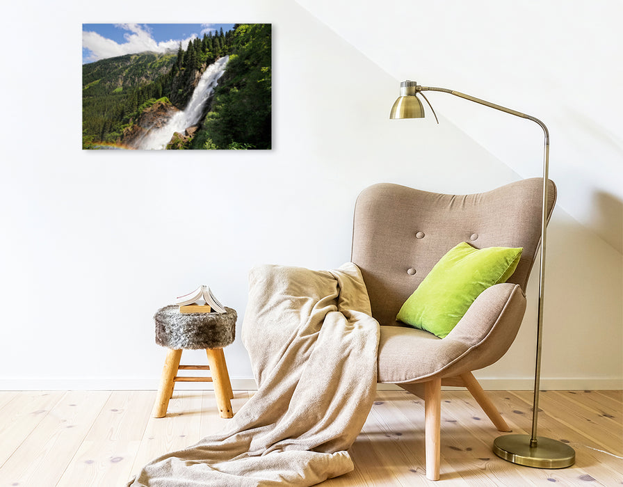 Premium Textil-Leinwand Premium Textil-Leinwand 75 cm x 50 cm quer Regenbogen am Krimmler Wasserfälle im Salzburger Land (Österreich)