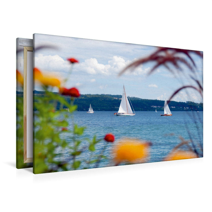 Premium Textil-Leinwand Premium Textil-Leinwand 120 cm x 80 cm quer Segelboote auf dem Bodensee