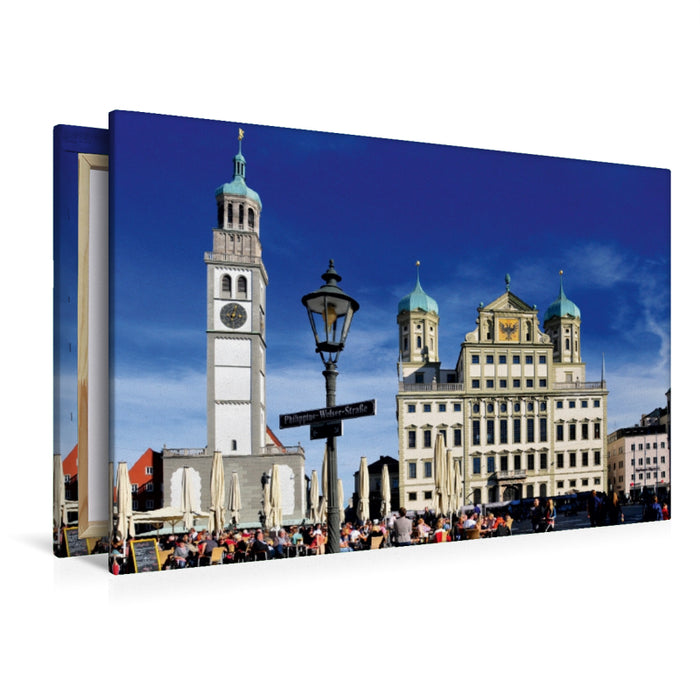 Premium Textil-Leinwand Premium Textil-Leinwand 120 cm x 80 cm quer Augsburger Rathaus mit Perlachturm