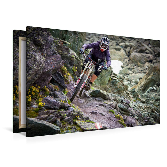 Premium Textil-Leinwand Premium Textil-Leinwand 120 cm x 80 cm quer Ein Motiv aus dem Kalender Mountainbike Freeride Momente