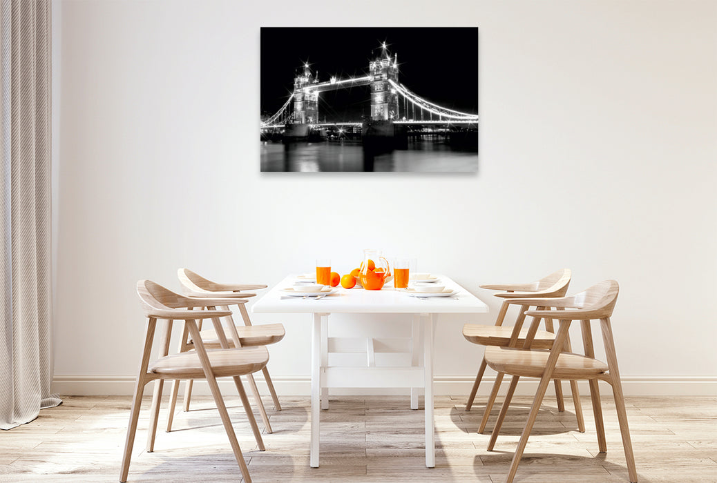 Premium Textil-Leinwand Premium Textil-Leinwand 120 cm x 80 cm quer LONDON Tower Bridge bei Nacht