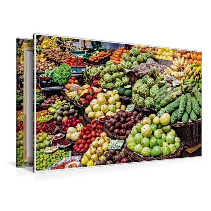 Premium Textil-Leinwand Premium Textil-Leinwand 120 cm x 80 cm quer Ein Motiv aus dem Kalender Madeira - Bauernmarkt in Funchal