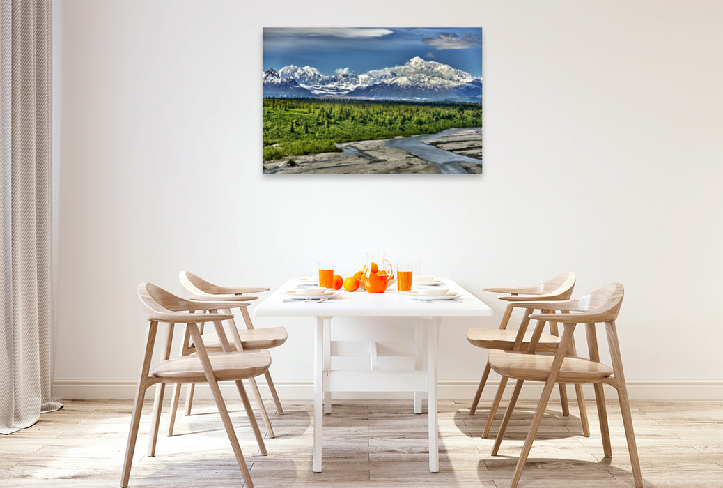 Toile textile haut de gamme Toile textile haut de gamme 120 cm x 80 cm paysage Mont McKinley -Denali 