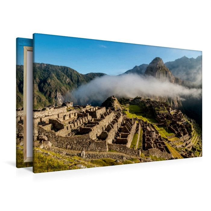 Toile textile premium Toile textile premium 120 cm x 80 cm paysage Machu Picchu dans la brume matinale 