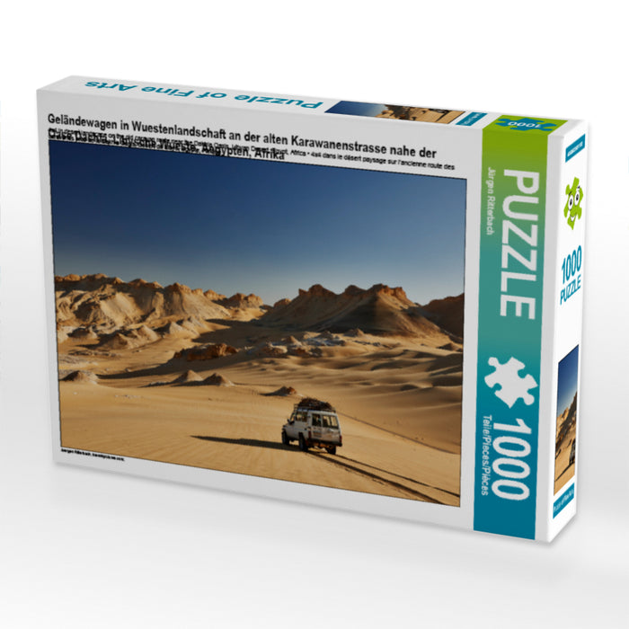 Geländewagen in Wuestenlandschaft an der alten Karawanenstrasse nahe der Oase Dachla, Libysche Wueste, Aegypten, Afrika - CALVENDO Foto-Puzzle - calvendoverlag 29.99