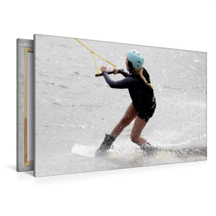 Premium Textil-Leinwand Premium Textil-Leinwand 120 cm x 80 cm quer Wakeboarderin