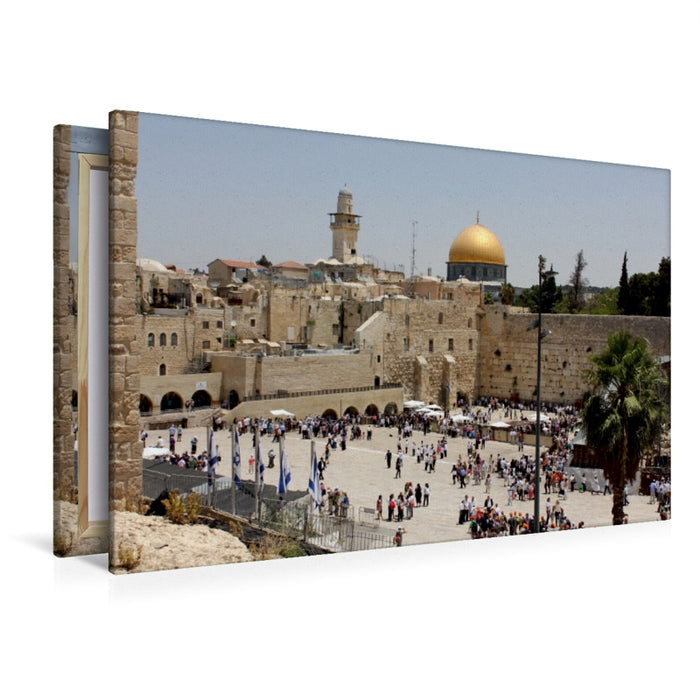 Premium Textil-Leinwand Premium Textil-Leinwand 120 cm x 80 cm quer Altstadt von Jerusalem mit Klagemauer und Felsendom