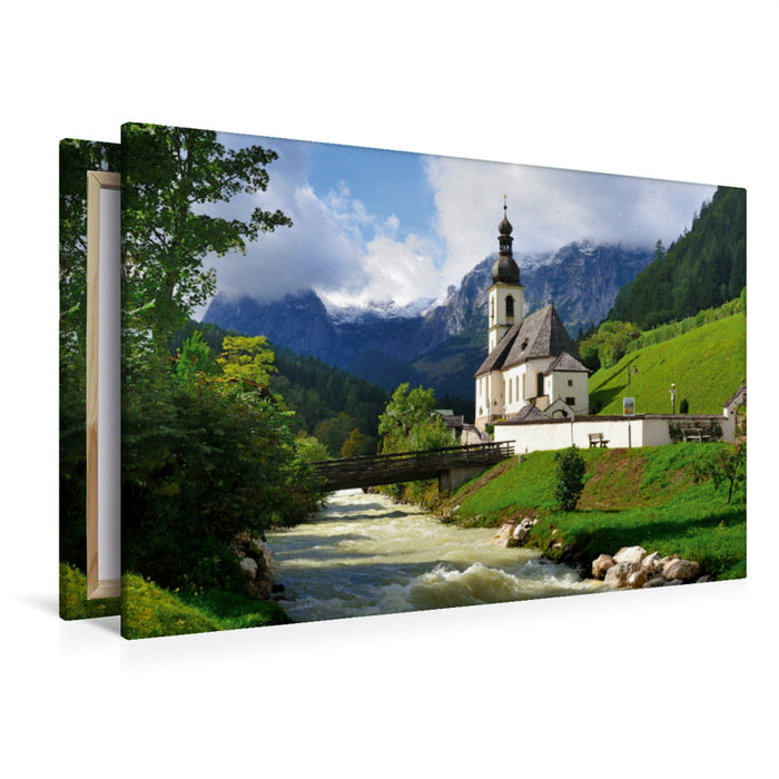 Premium Textil-Leinwand Premium Textil-Leinwand 120 cm x 80 cm quer Malerwinkel Pfarrkirche St.Sebastian