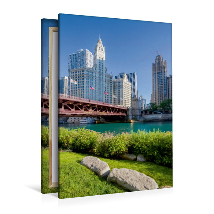 Premium Textil-Leinwand Premium Textil-Leinwand 80 cm x 120 cm  hoch Chicago River und DuSable Bridge