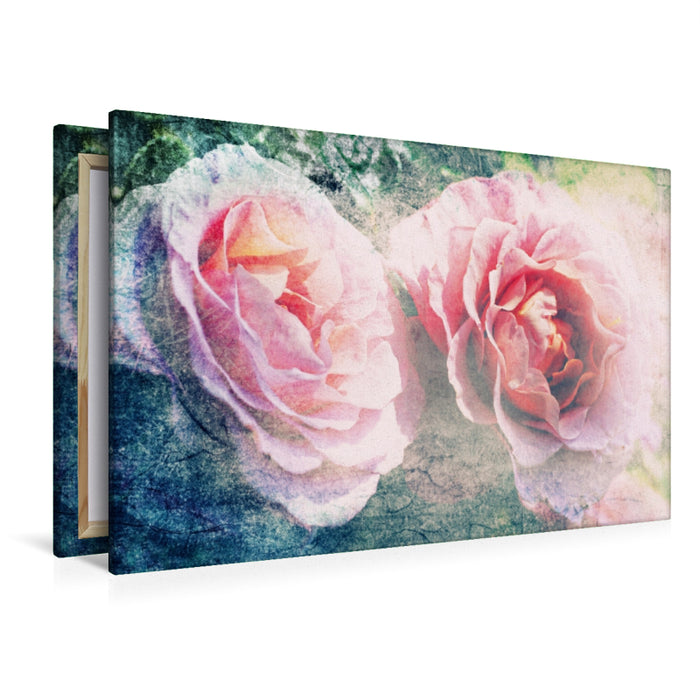 Toile textile haut de gamme Toile textile haut de gamme 120 cm x 80 cm paysage Roses Romance - Désir 