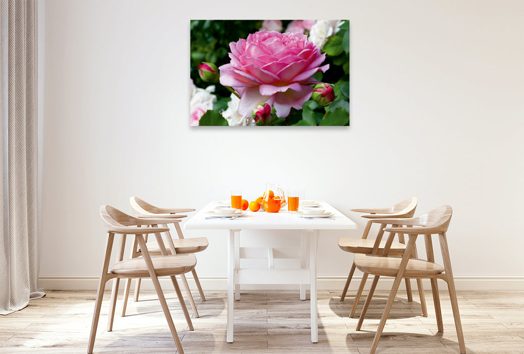 Toile textile premium Toile textile premium 120 cm x 80 cm paysage roses anglaises dans le jardin 