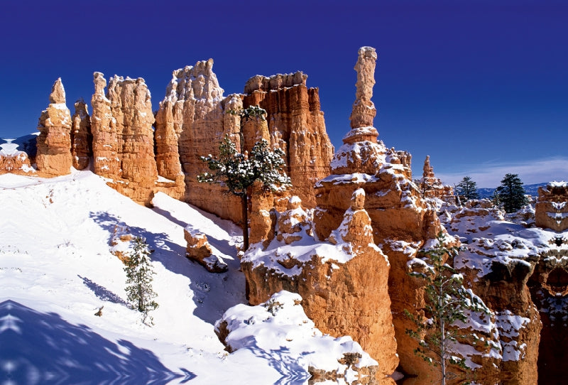 Premium Textil-Leinwand Premium Textil-Leinwand 120 cm x 80 cm quer Winter im Bryce Canyon, Utah, USA