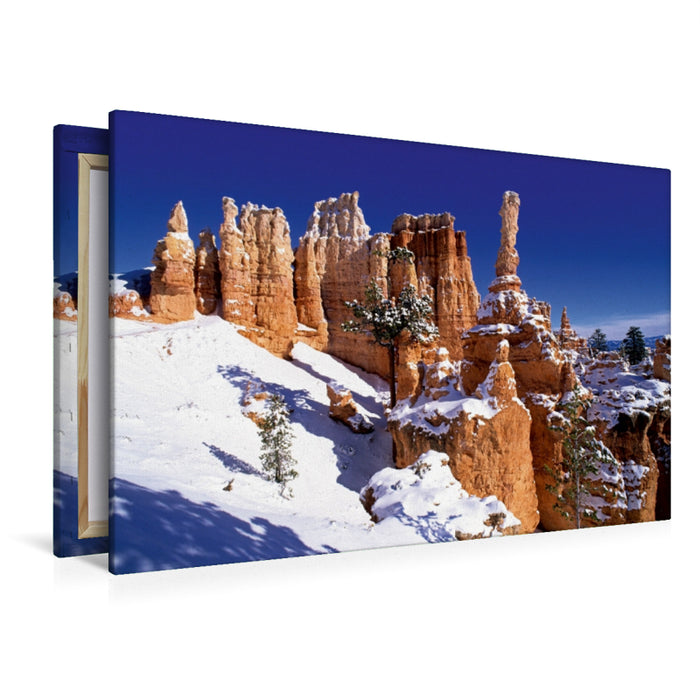 Premium Textil-Leinwand Premium Textil-Leinwand 120 cm x 80 cm quer Winter im Bryce Canyon, Utah, USA