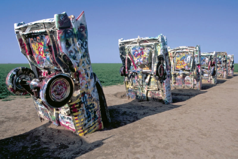 Toile textile haut de gamme Toile textile haut de gamme 90 cm x 60 cm paysage Cadillac Ranch, près d'Amarillo, Texas 