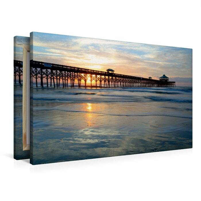 Premium Textil-Leinwand Premium Textil-Leinwand 90 cm x 60 cm quer Folly Beach Pier bei Sonnenaufgang, Charleston, South Carolina, USA