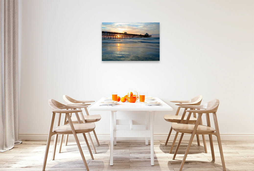 Premium Textil-Leinwand Premium Textil-Leinwand 90 cm x 60 cm quer Folly Beach Pier bei Sonnenaufgang, Charleston, South Carolina, USA