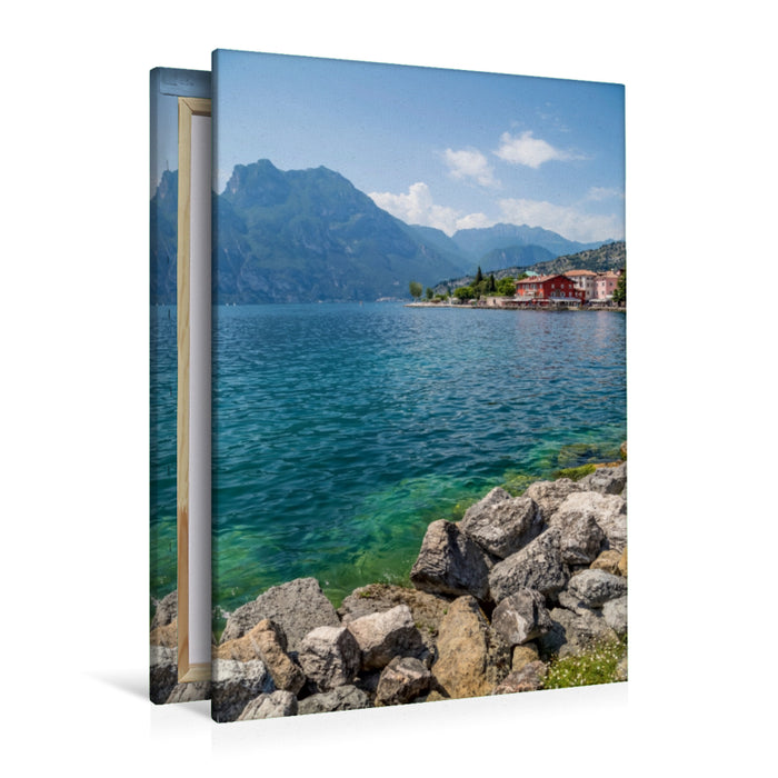 Premium Textil-Leinwand Premium Textil-Leinwand 80 cm x 120 cm  hoch TORBOLE Blick über den Gardasee