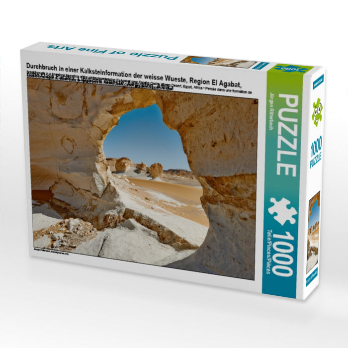 Durchbruch in einer Kalksteinformation der weisse Wueste, Region El Agabat,  nahe Oase Farafra, Libysche Wueste, Aegypten, Afrika - CALVENDO Foto-Puzzle - calvendoverlag 29.99
