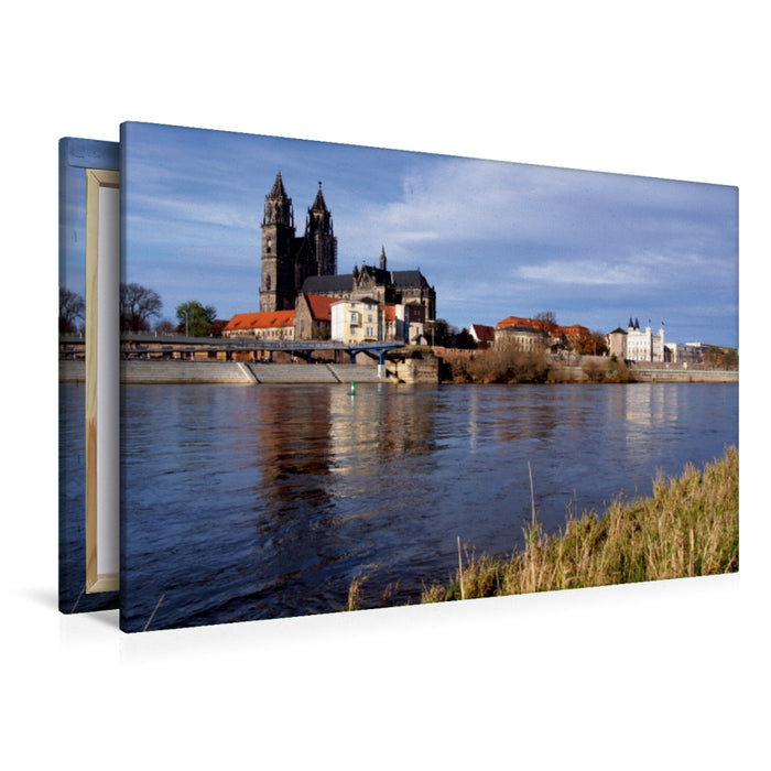 Premium Textil-Leinwand Premium Textil-Leinwand 120 cm x 80 cm quer Blick auf Elbe und Dom