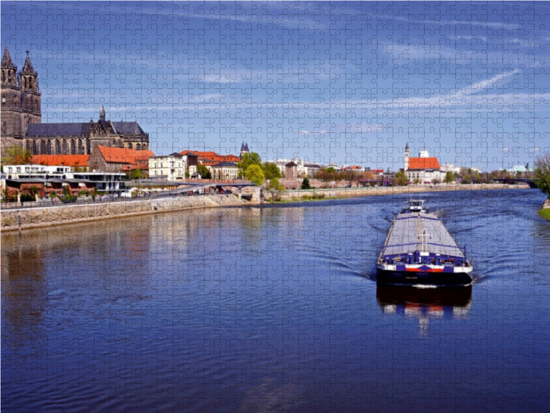 Schubeinheit auf der Elbe in Magdeburg - CALVENDO Foto-Puzzle - calvendoverlag 29.99
