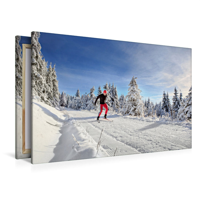 Premium Textil-Leinwand Premium Textil-Leinwand 120 cm x 80 cm quer Skirennen in Masserberg