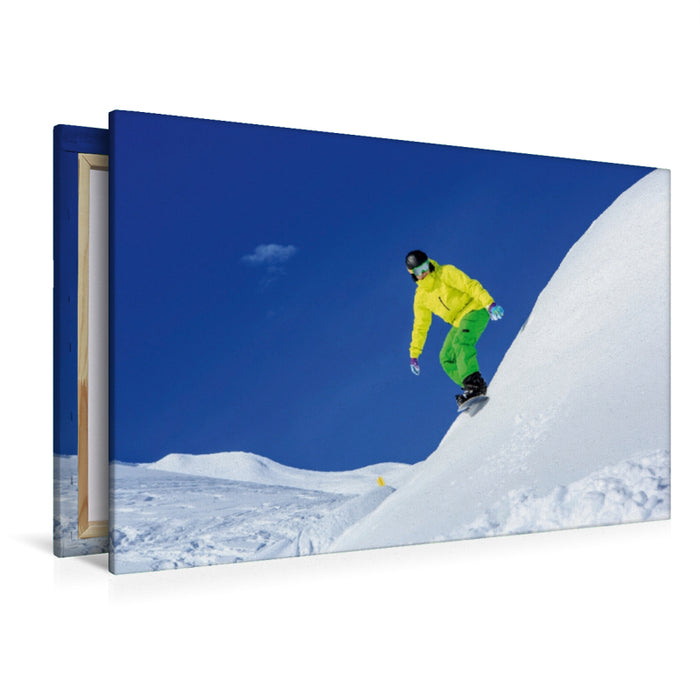Premium Textil-Leinwand Premium Textil-Leinwand 120 cm x 80 cm quer Snowboarder auf Arlberg in Lech