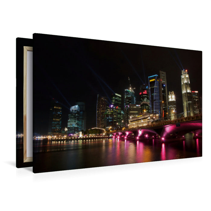 Premium Textil-Leinwand Premium Textil-Leinwand 120 cm x 80 cm quer Esplanade-Brücke mit Singapur-Skyline