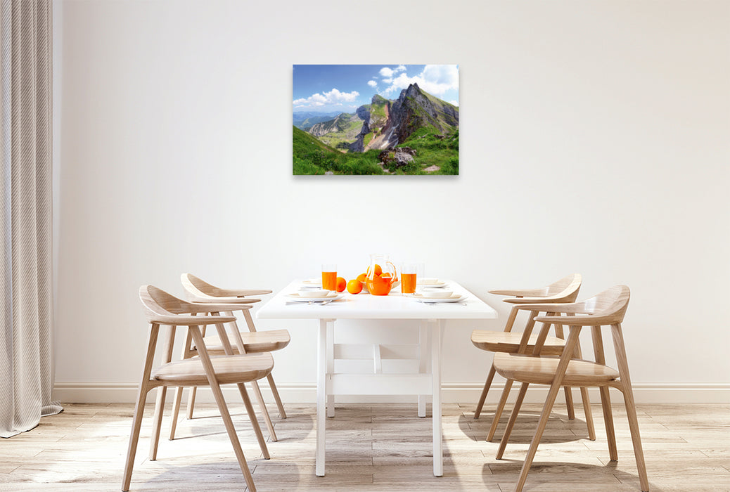 Premium textile canvas Premium textile canvas 90 cm x 60 cm landscape View of the Rofan Mountains 