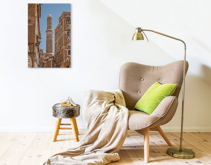 Premium Textil-Leinwand Premium Textil-Leinwand 50 cm x 75 cm hoch Minarett in Sanaa