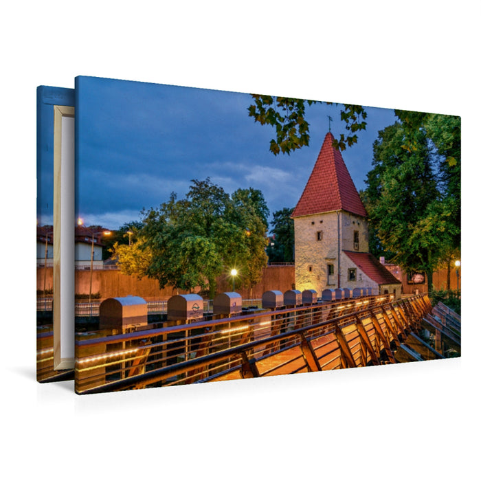 Premium Textil-Leinwand Premium Textil-Leinwand 120 cm x 80 cm quer Penickelturm zur blauen Stunde in Osnabrück